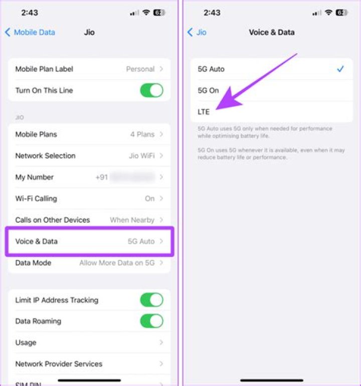 How do I switch from LTE to 4G on iPhone?